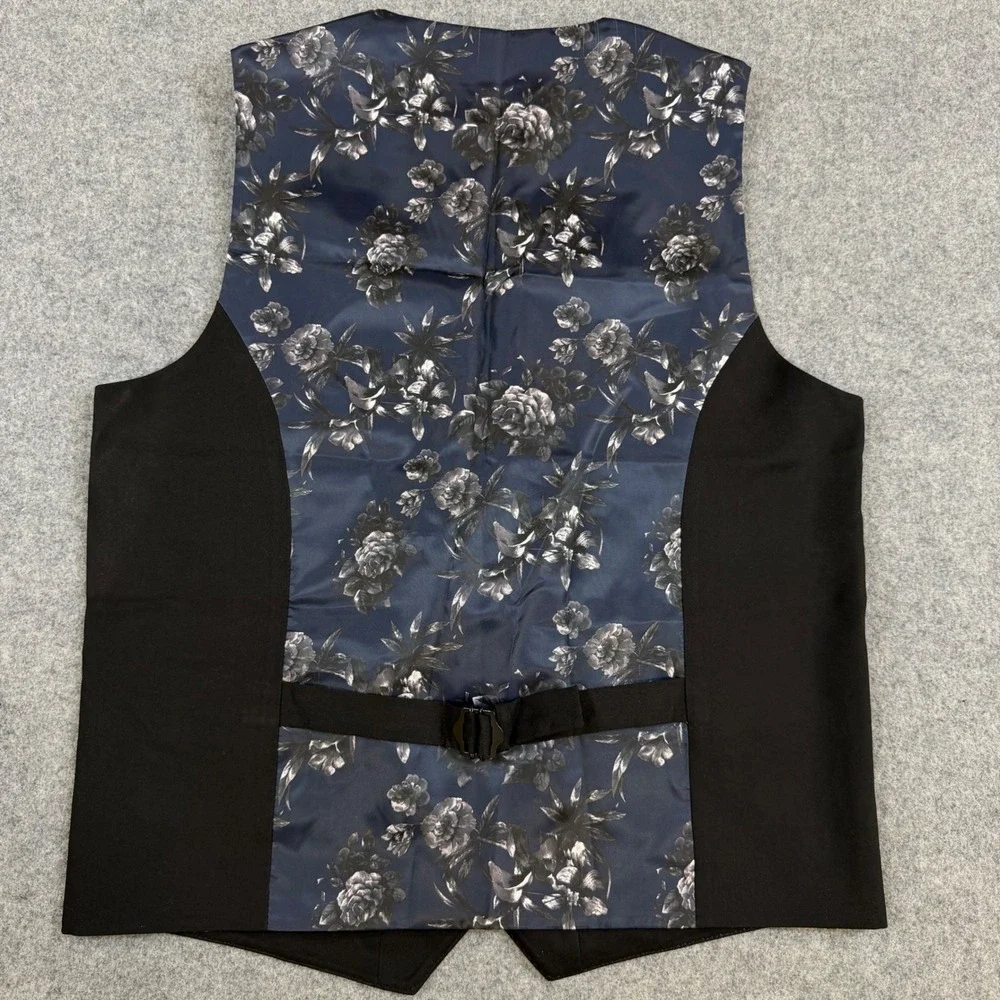 Tayion by Montee Holland Mens Double Breasted Floral Back Suit Vest Black S 40R